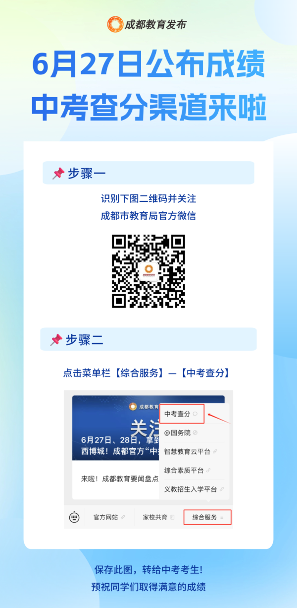 速牛配资 成都6月27日公布中考成绩！4个方法可查分